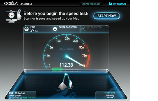 Speed test result  Telstra Ultimate Cable