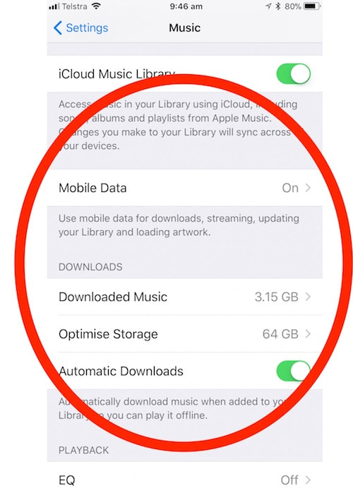 Mobile Data settings for Music