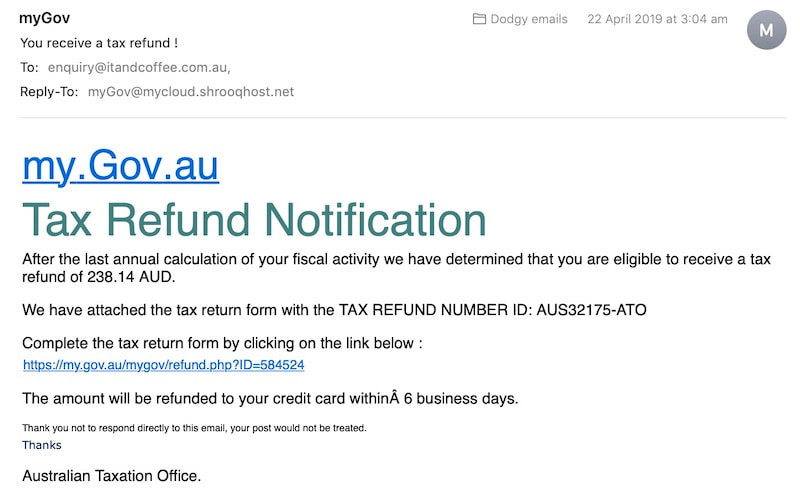 MyGov scam phishing email