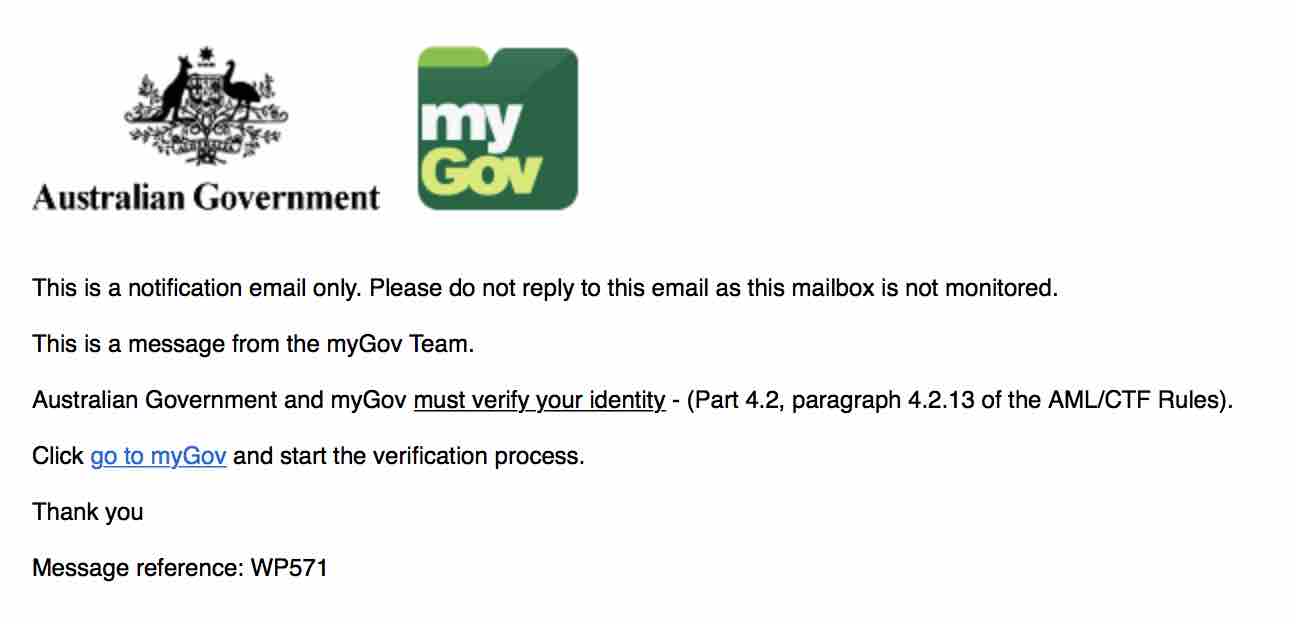 myGov scam email