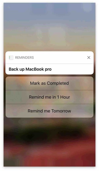 Reminders alert on the lock screen with snooze options